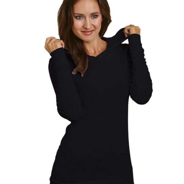 Ladies' USA Made Long-Sleeve Thermal Hoodie T-Shirt Thumbnail